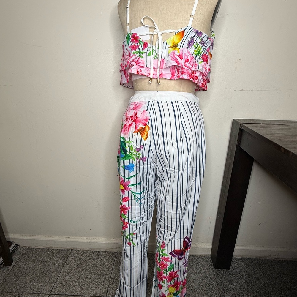 Floral Print Striped Jumpsuit
